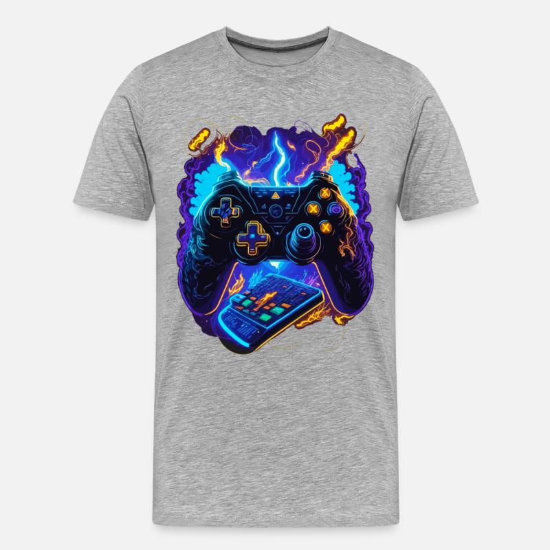 Cyber Gaming Controller - Männer Premium Bio T-Shirt - Grau meliert