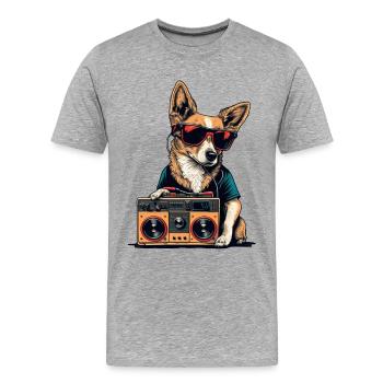 Chien avec boombox et lunettes de soleil - T-shirt bio Premium Homme - gris chiné - Devant - Damien (186cm)