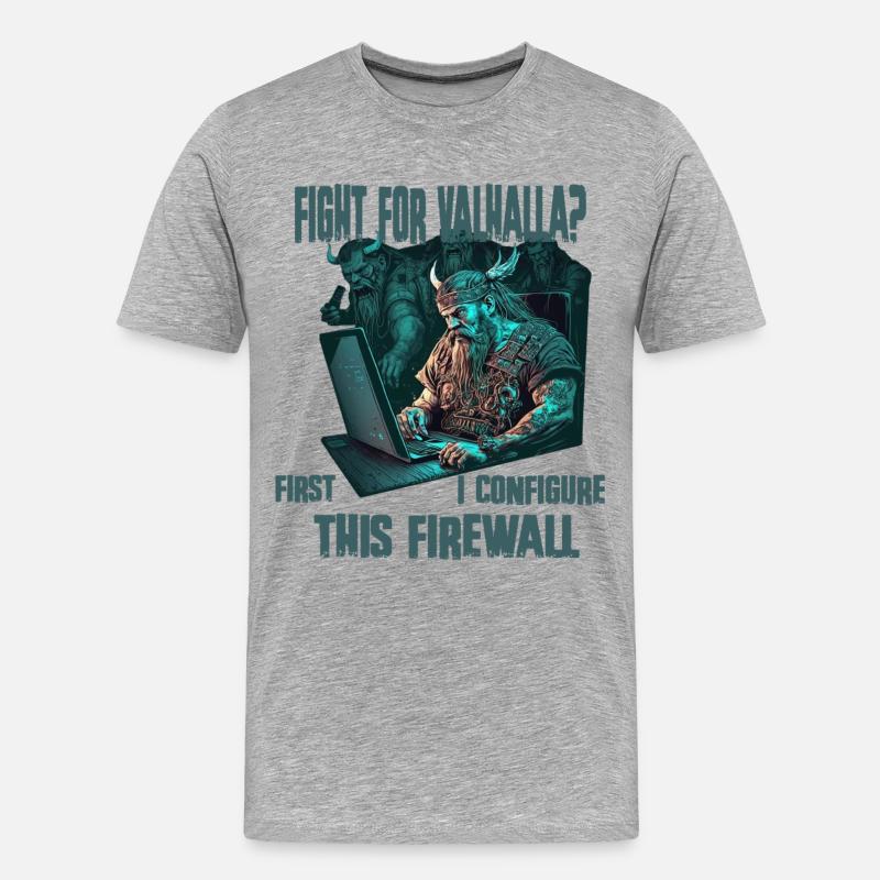 Firewall first Wikinger programmierer - Männer Premium Bio T-Shirt - Grau meliert