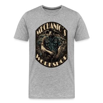 Automechaniker mit Schriftzug - Männer Premium Bio T-Shirt - Grau meliert - Vorne - Damien (186cm)