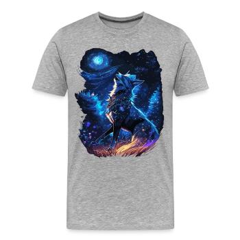 Loup hurlant dans la nature mystique - T-shirt bio Premium Homme - gris chiné - Devant - Damien (186cm)