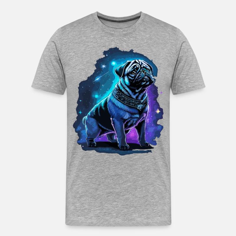 Neon Mops Hund Mitternachtszauber - Männer Premium Bio T-Shirt - Grau meliert