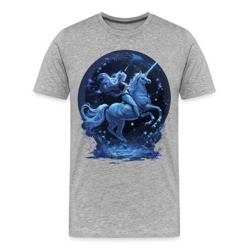 Licorne mystique avec cavalier - T-shirt bio Premium Homme - gris chiné - Devant - Damien (186cm)