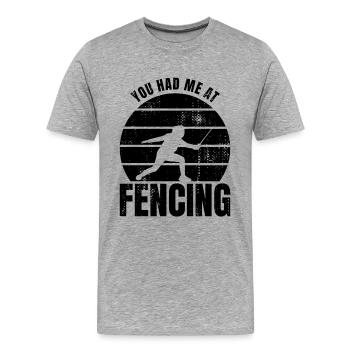 Lustiger Fechter Witz - Männer Premium Bio T-Shirt - Grau meliert - Vorne - Damien (186cm)