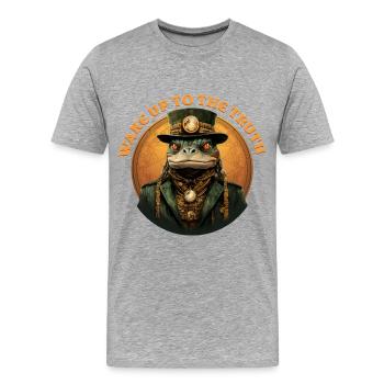 Steampunk Frog erweckt die Wahrheit - Männer Premium Bio T-Shirt - Grau meliert - Vorne - Damien (186cm)
