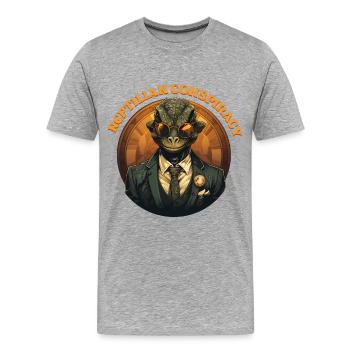 Élégante conspiration reptilienne - T-shirt bio Premium Homme - gris chiné - Devant - Damien (186cm)