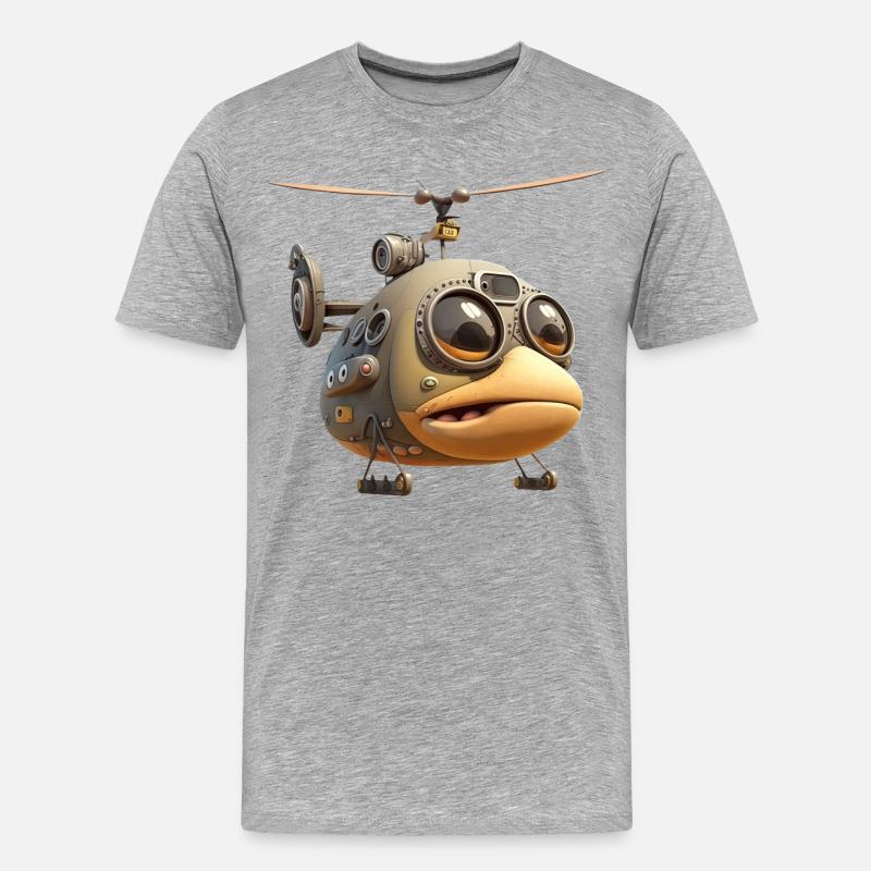 Comic Hubschrauber - Männer Premium Bio T-Shirt - Grau meliert