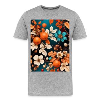 Herbst Blumen mit Mandarinen und Nüsse - Männer Premium Bio T-Shirt - Grau meliert - Vorne - Damien (186cm)