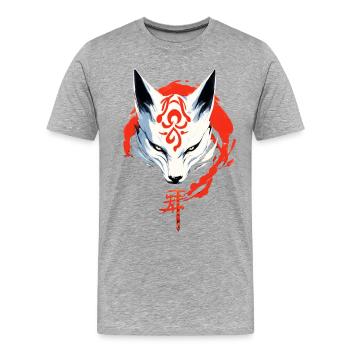 Kumiho Masque de renard samouraï Kitsune Japon Anime - T-shirt bio Premium Homme - gris chiné - Devant - Damien (186cm)