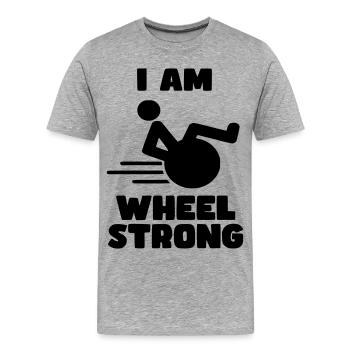 Je suis fort comme une roue. Pour les personnes en fauteuil roulant * - T-shirt bio Premium Homme - gris chiné - Devant - Damien (186cm)