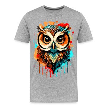 Eule Bunt - Nachteule - Schleiereule - Eulen Kauz - Männer Premium Bio T-Shirt - Grau meliert - Vorne - Damien (186cm)