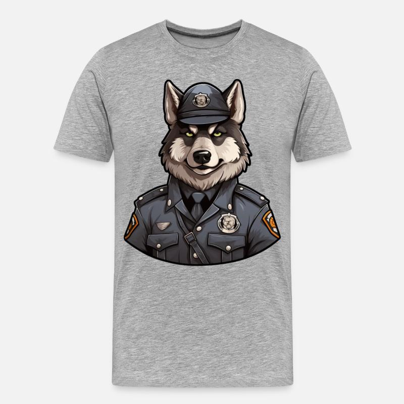 Polizei Wolf - Männer Premium Bio T-Shirt - Grau meliert
