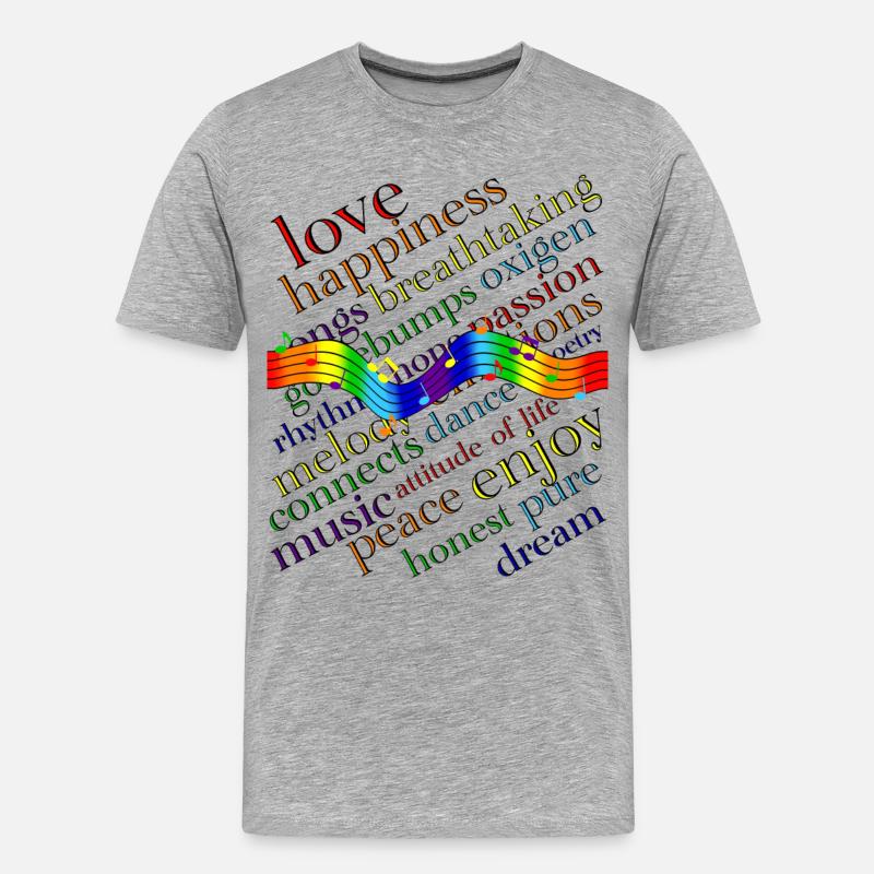 Vague colorée de notes sur des paroles colorées - T-shirt bio Premium Homme - gris chiné