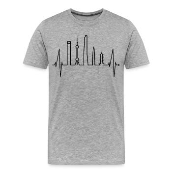 Shanghai Skyline Heartbeat Chine J’aime Shanghai - T-shirt bio Premium Homme - gris chiné - Devant - Damien (186cm)