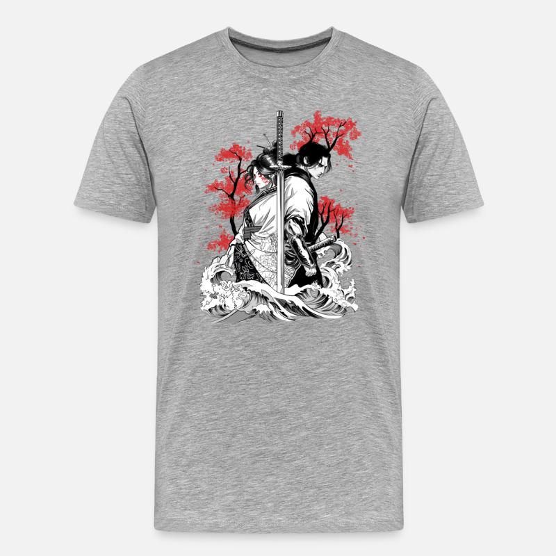 Verschlungene Samurai-Seelen - Männer Premium Bio T-Shirt - Grau meliert
