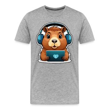Capybara avec ordinateur - T-shirt bio Premium Homme - gris chiné - Devant - Damien (186cm)