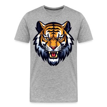 Tigre rugissant – Wild Big Cat Design - T-shirt bio Premium Homme - gris chiné - Devant - Damien (186cm)