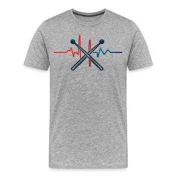 T-Shirt Design Battement de Cœur et Baguettes - T-shirt bio Premium Homme - gris chiné - Devant - Damien (186cm)