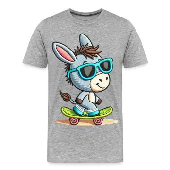 Cool Skater Donkey Tee - Men's Premium Organic T-Shirt - heather grey - Front - Damien (186cm)