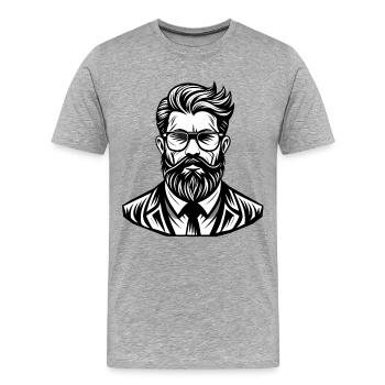 Illustration de portrait barbu masculin élégant - T-shirt bio Premium Homme - gris chiné - Devant - Damien (186cm)