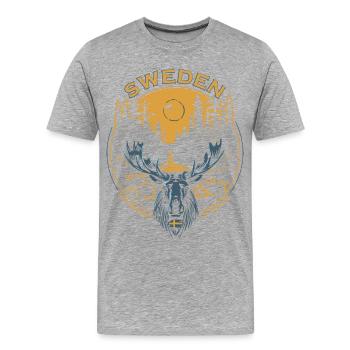Sweden - Moose - Nature - Männer Premium Bio T-Shirt - Grau meliert - Vorne - Damien (186cm)