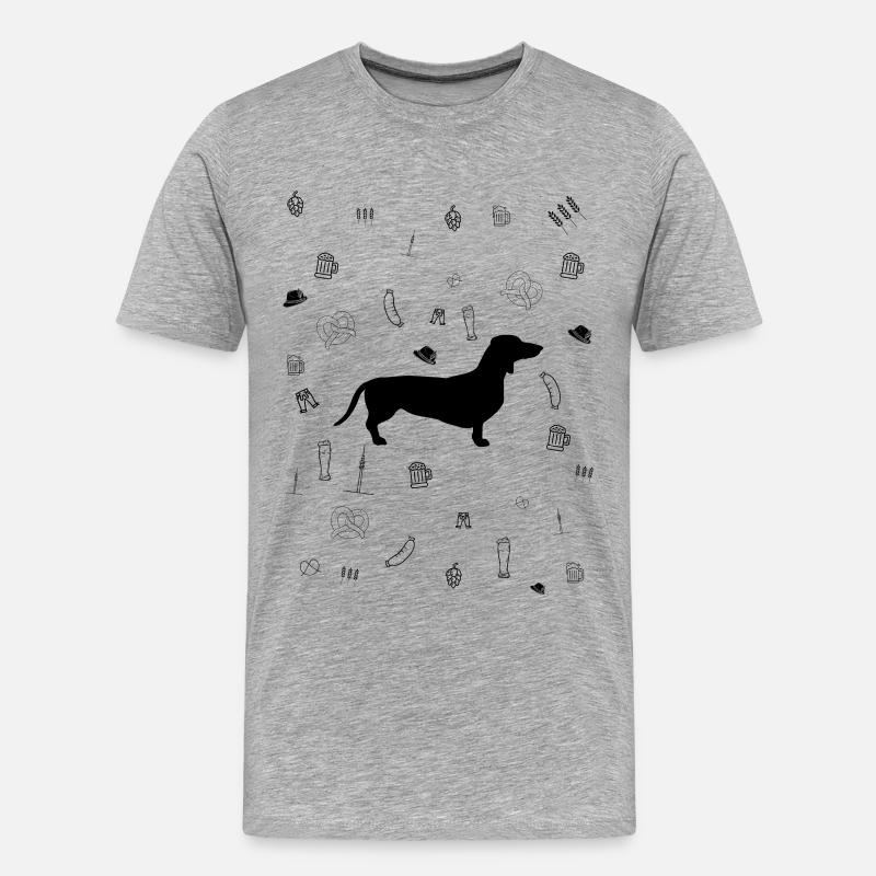 Münchner Lebensfreude: Dackel, Bier & Brezeln - Männer Premium Bio T-Shirt - Grau meliert