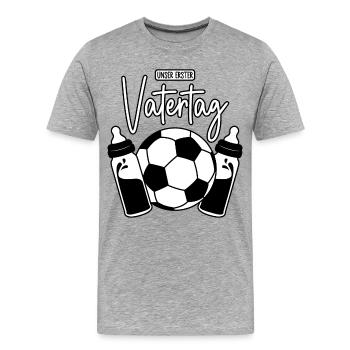 Unser erster Vatertag (Fußball Papa Sohn Baby) - Männer Premium Bio T-Shirt - Grau meliert - Vorne - Damien (186cm)