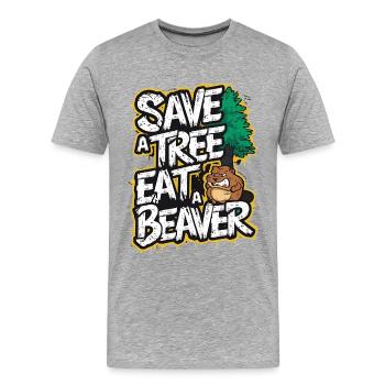 Save A Tree Biber Wald Humor - Männer Premium Bio T-Shirt - Grau meliert - Vorne - Damien (186cm)
