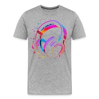 90er Kopfhörer Retrowave - Männer Premium Bio T-Shirt - Grau meliert - Vorne - Damien (186cm)