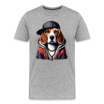Beagle Gangsta Hund Cappy Geschenk - Männer Premium Bio T-Shirt - Grau meliert - Vorne - Damien (186cm)