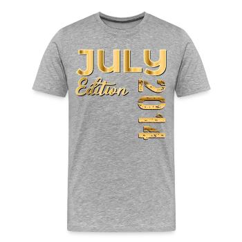 12e anniversaire juillet 2014 - T-shirt bio Premium Homme - gris chiné - Devant - Damien (186cm)
