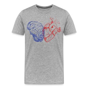 Cerveau et cœur - T-shirt bio Premium Homme - gris chiné - Devant - Damien (186cm)