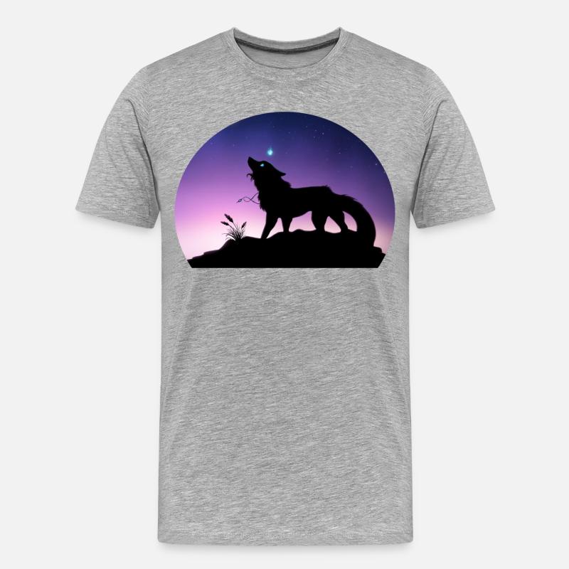 Die Reise eines Sternenwolfs - Silouhette Nocturne - Männer Premium Bio T-Shirt - Grau meliert