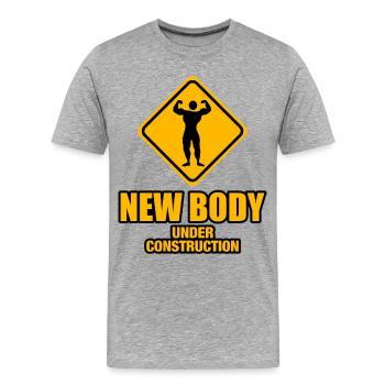 new body under construction - Men's Premium Organic T-Shirt - heather grey - Front - Damien (186cm)