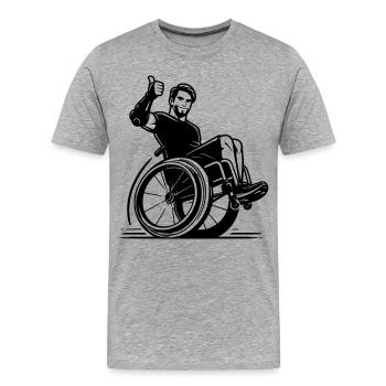 Männlicher Rollstuhlfahrer mit Daumen nach oben # - Männer Premium Bio T-Shirt - Grau meliert - Vorne - Damien (186cm)