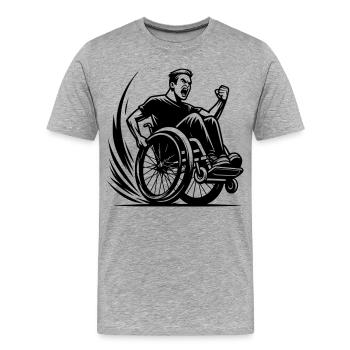 Angry wheelchair user doing a wheelie # - Men's Premium Organic T-Shirt - heather grey - Front - Damien (186cm)