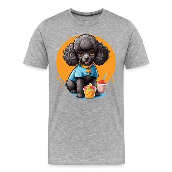 Black poodle at dessert - Men's Premium Organic T-Shirt - heather grey - Front - Damien (186cm)