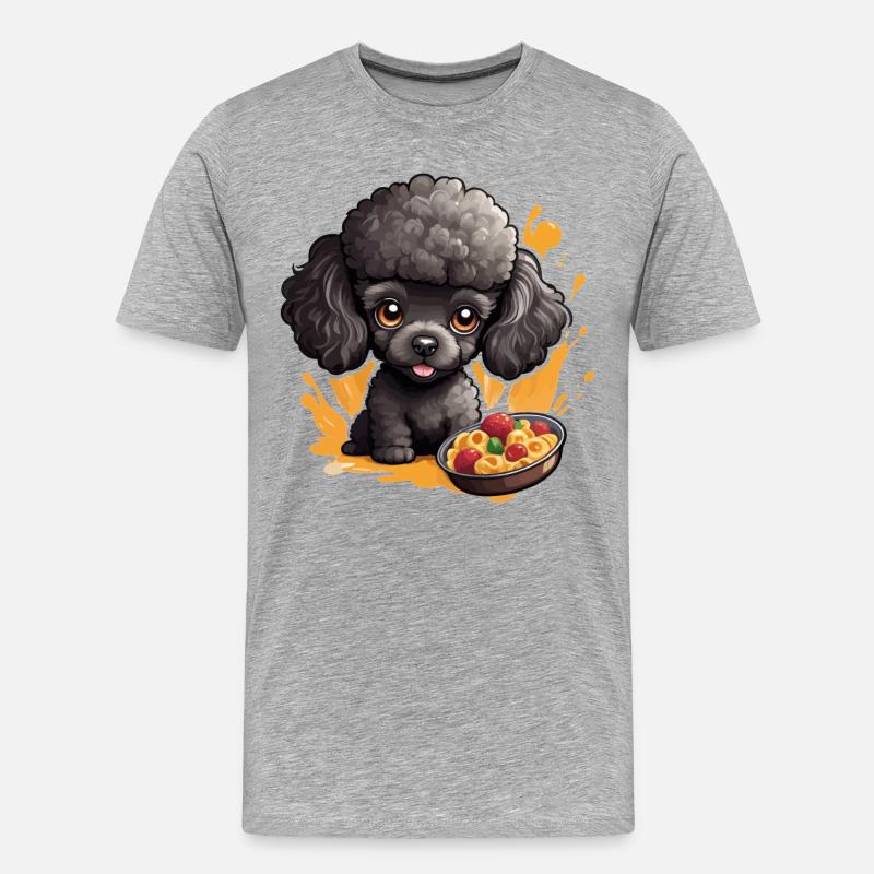 Schwarzer Pudel mit lecker Essen - Männer Premium Bio T-Shirt - Grau meliert