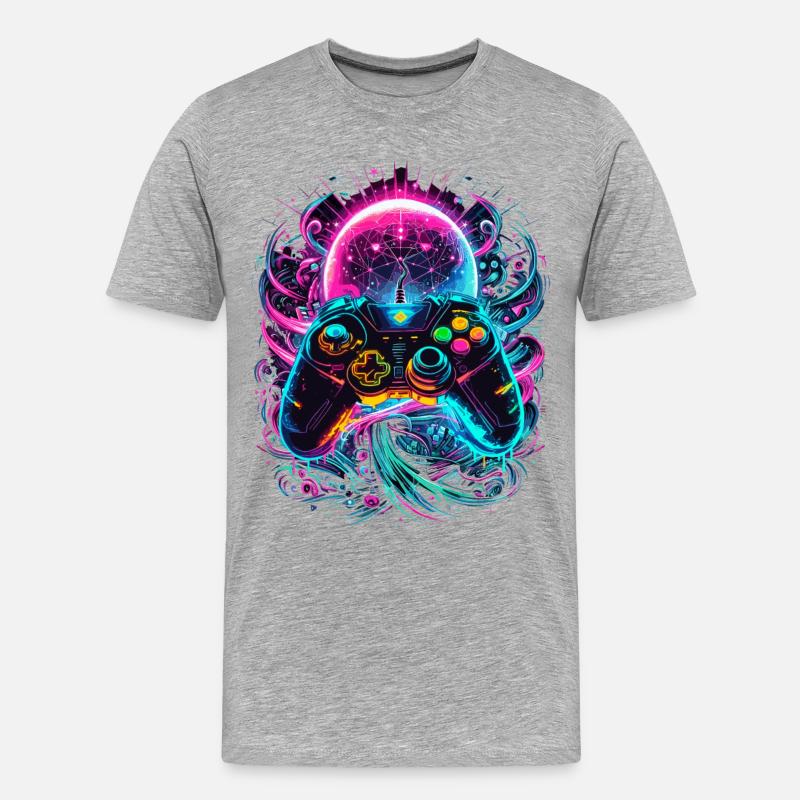Synthwave Cyberpunk Gaming Controller - Men's Premium Organic T-Shirt - heather grey