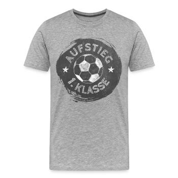 Aufstieg - 1. Klasse - Fußball | Tafel Design  - Männer Premium Bio T-Shirt - Grau meliert - Vorne - Damien (186cm)
