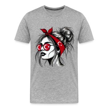 Stylish Turkish woman with Turkish flag design - Men's Premium Organic T-Shirt - heather grey - Front - Damien (186cm)