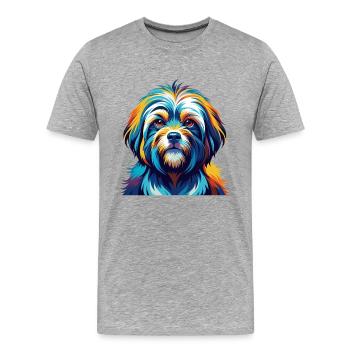 Tibetische Kyi Apso Hunderasse Bunte Karikatur Kawaii - Männer Premium Bio T-Shirt - Grau meliert - Vorne - Damien (186cm)