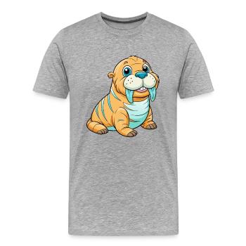 morse mignon personnage de dessin animé Kawaii Clipart - T-shirt bio Premium Homme - gris chiné - Devant - Damien (186cm)