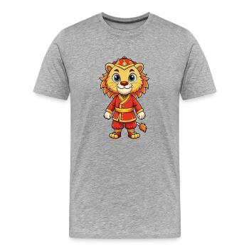 Lion asiatique personnage de dessin animé Kawaii Clipart - T-shirt bio Premium Homme - gris chiné - Devant - Damien (186cm)