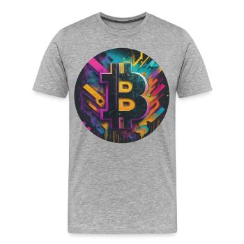 Bitcoin-Explosion der Farben - Männer Premium Bio T-Shirt - Grau meliert - Vorne - Damien (186cm)