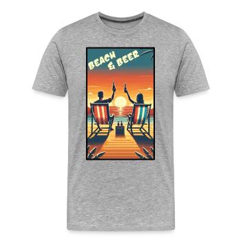 Entspannendes Strand- und Bier-Sonnenuntergangsdesign für Sommerspaß - Männer Premium Bio T-Shirt - Grau meliert - Vorne - Damien (186cm)