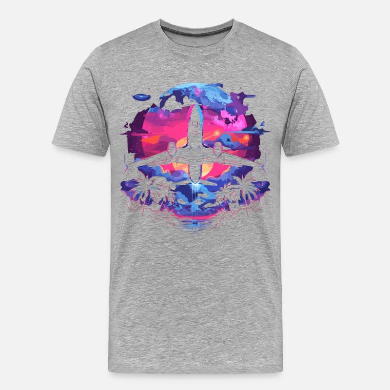 Retro Flugzeug Retrowave - Männer Premium Bio T-Shirt - Grau meliert