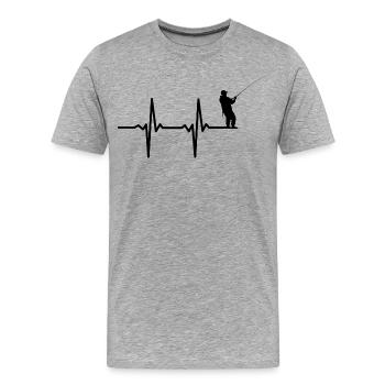 Fisherman Heartbeat Line - Men's Premium Organic T-Shirt - heather grey - Front - Damien (186cm)