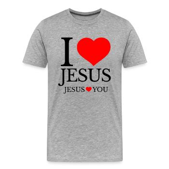 I Love Jesus and Jesus Loves You - Men's Premium Organic T-Shirt - heather grey - Front - Damien (186cm)