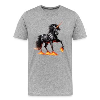 La puissante licorne noire - T-shirt bio Premium Homme - gris chiné - Devant - Damien (186cm)